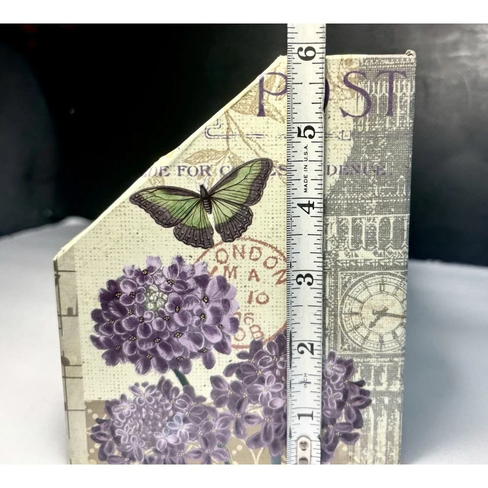 Desk Organizer 4 Compartments Vintage Aesthetic Butterflies Stamps Travel Postal